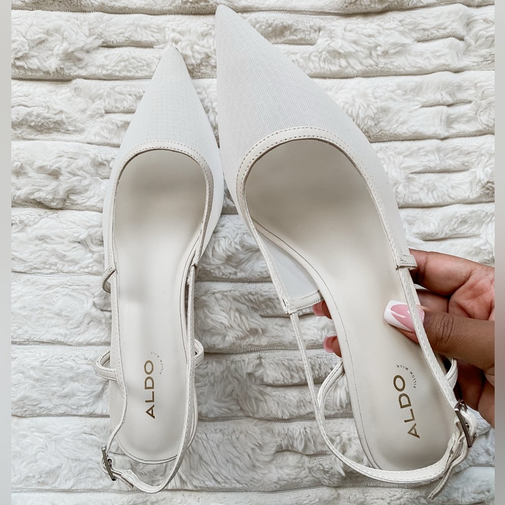 ALDO White Mesh Point Strap Back Maxina Pillow Walk Heels